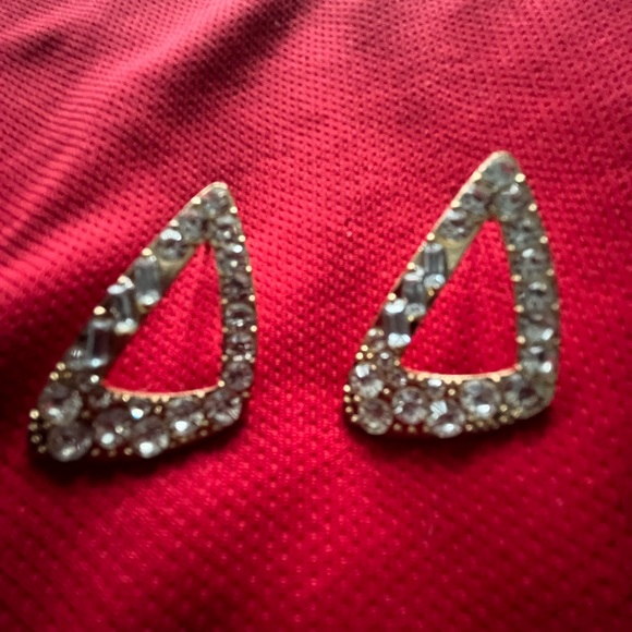 Gold Tone Triangles with Cubic Zirconia Accents Pierced Earrings - Picture 1 of 4